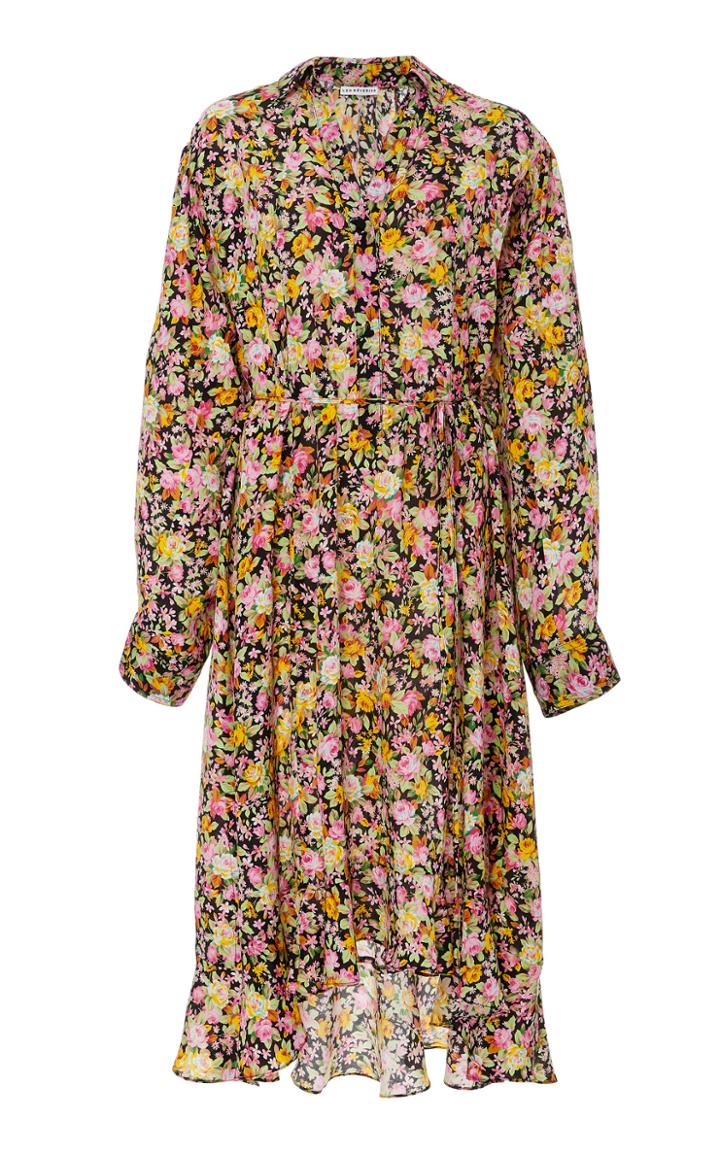 Les Rveries Silk Ruffle Hem Shirt Dress