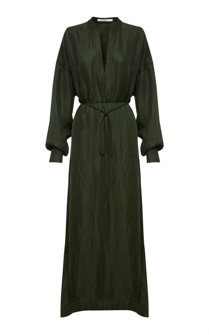 Bondi Born Tie-front Cupro And Linen-blend Maxi Dress