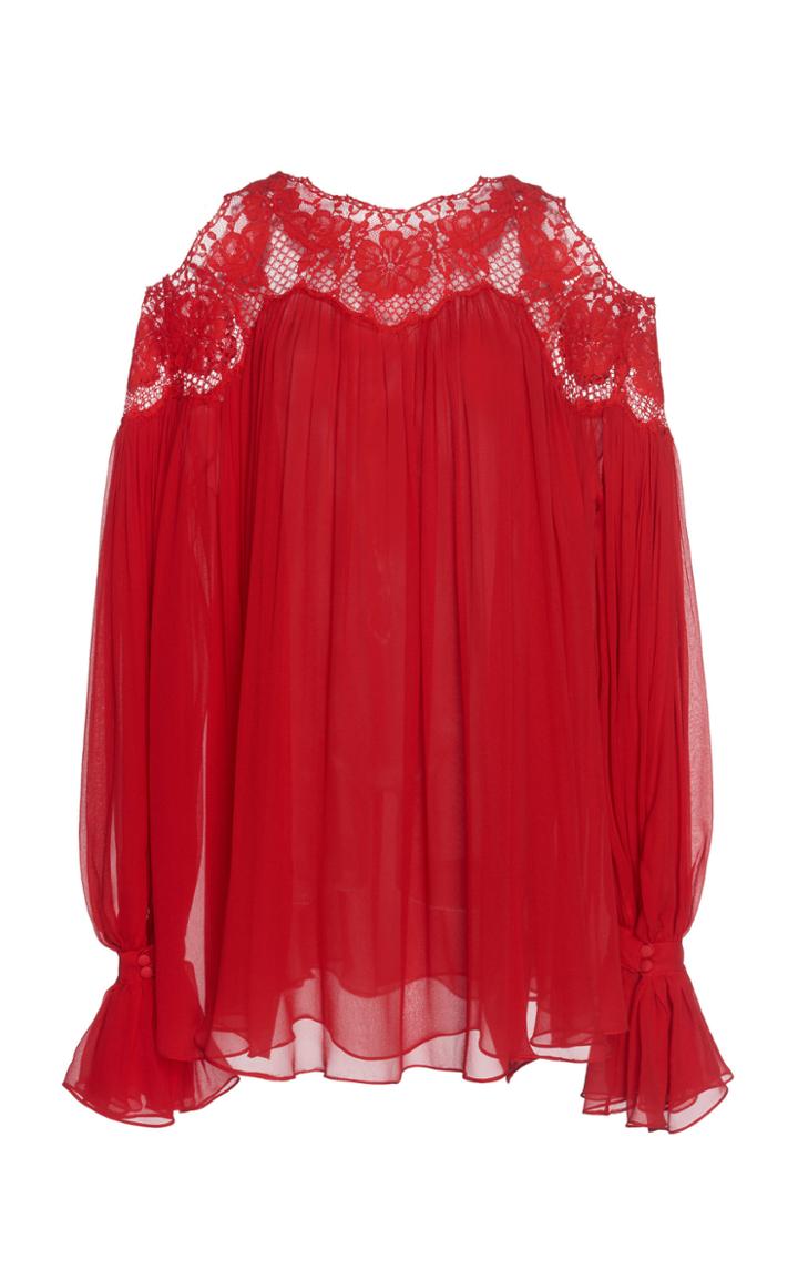 Costarellos Cold Shoulder Chiffon Silk Tunic Top
