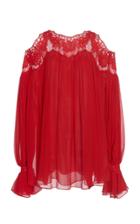 Costarellos Cold Shoulder Chiffon Silk Tunic Top