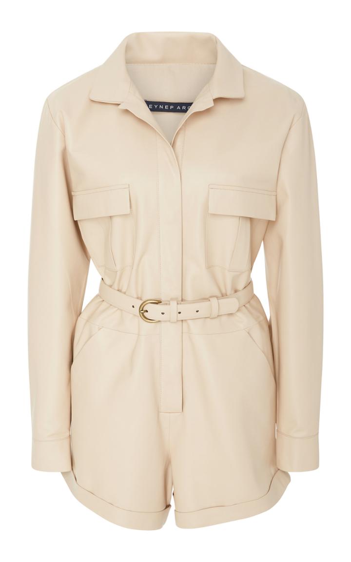 Zeynep Aray Collar Leather Playsuit