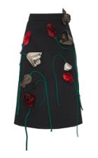 Prada Wool Floral Appliqu Midi Skirt