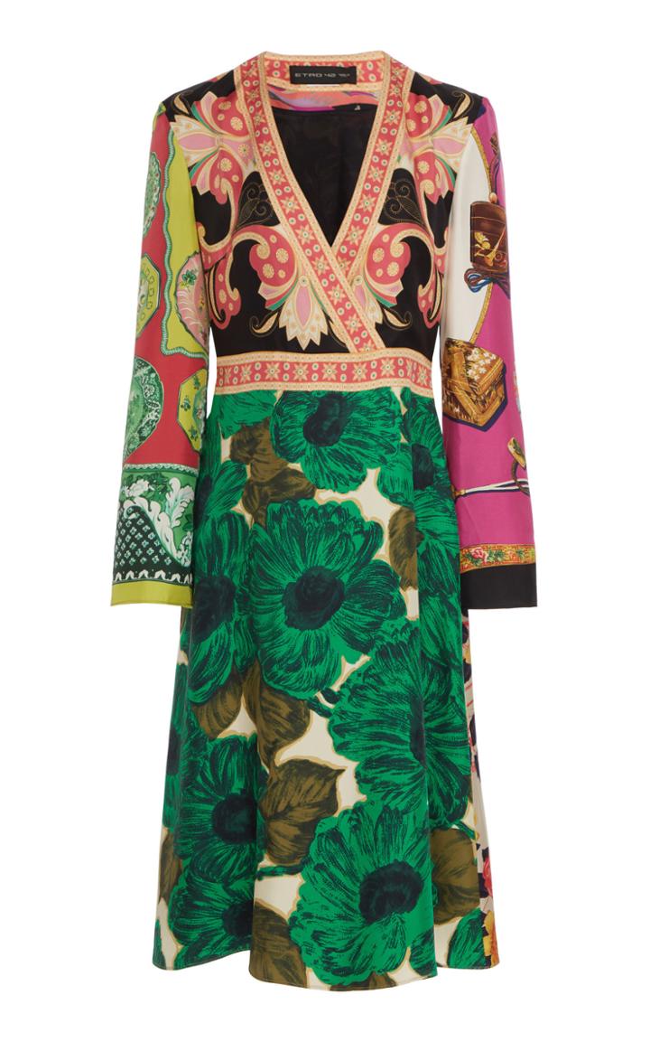 Etro Contrast Floral Silk Knee-length Dress