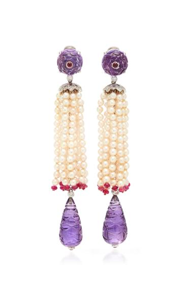 Fabio Salini Carved Amethyst And Pearl Earrings