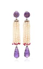 Fabio Salini Carved Amethyst And Pearl Earrings