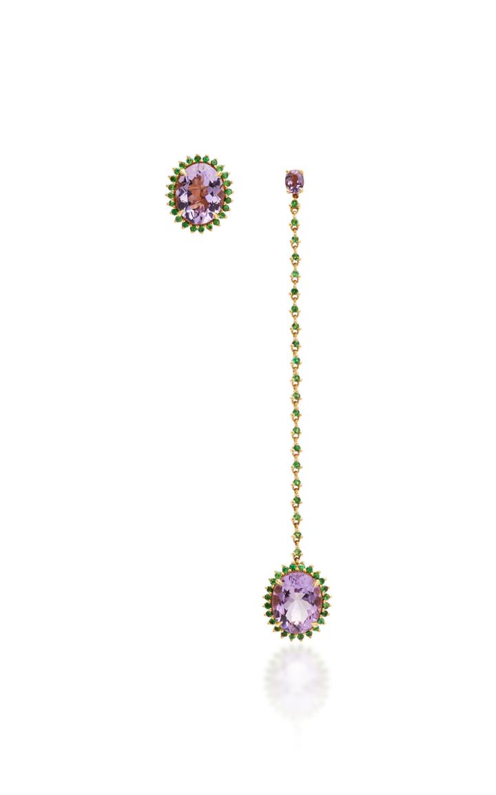 Yvonne Leon 18k Gold Tsavorite And Amethyst Earrings