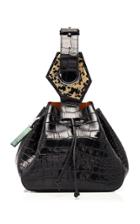 Ganni Resin-embellished Croc-effect Leather Bucket Bag