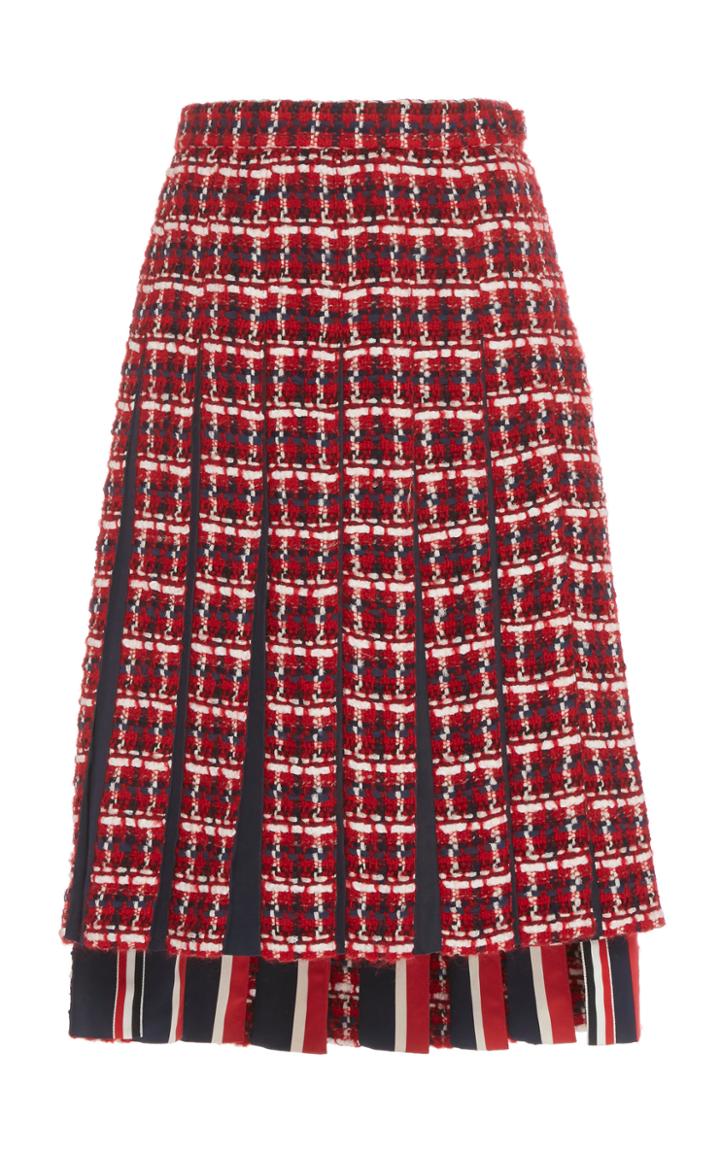 Thom Browne Check Tweed Pleated Skirt
