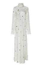 Marni Mock Neck Embroidered Satin Maxi Dress