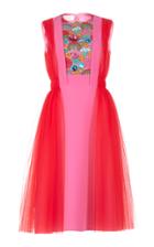 Delpozo Embroidered Color-block Tulle And Crepe Dress