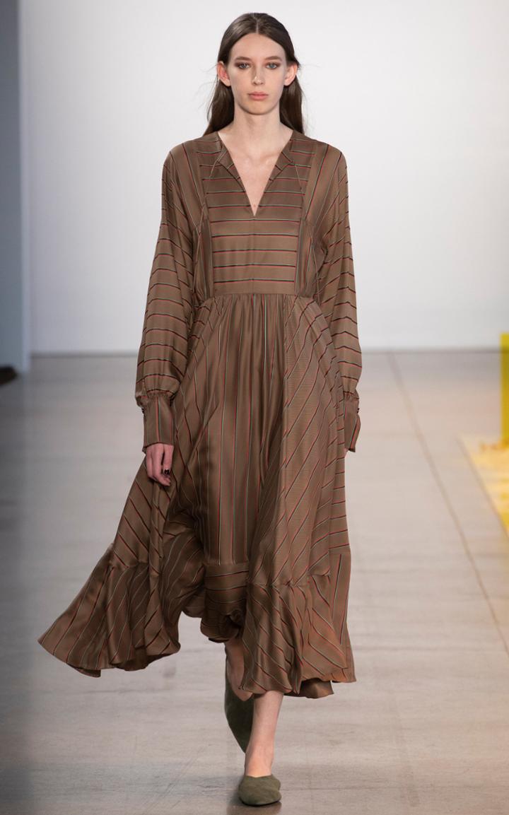 Noon By Noor Elmira Ruffled-hem Striped Midi Dress
