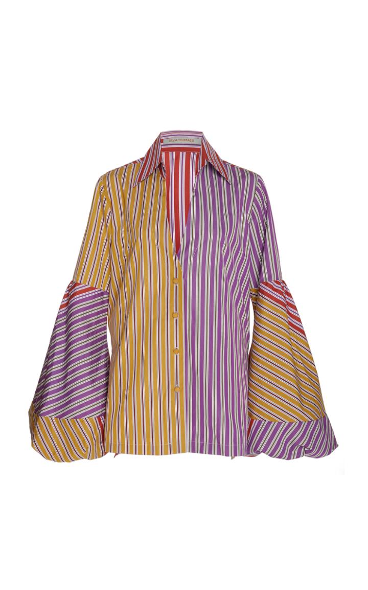 Silvia Tcherassi Dee Striped Patchwork-effect Cotton-poplin Top
