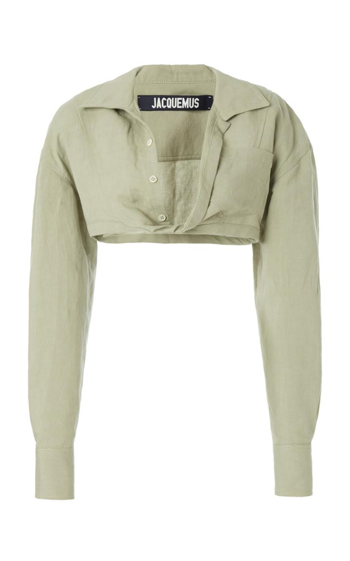 Moda Operandi Jacquemus Laurier Tie-detailed Linen-blend Cropped Shirt