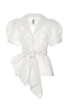 Rosie Assoulin Puff-sleeve Belted Cotton-blend Lace Top