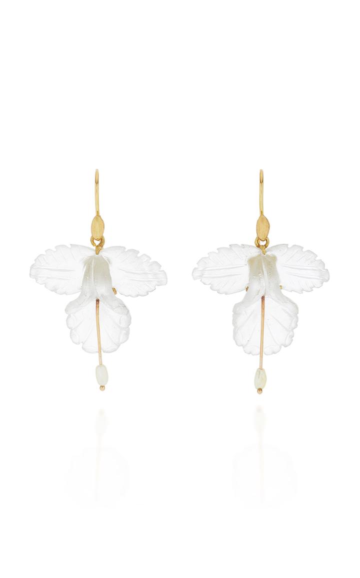 Annette Ferdinandsen 18k Gold Quartz And Pearl Orchid Earrings