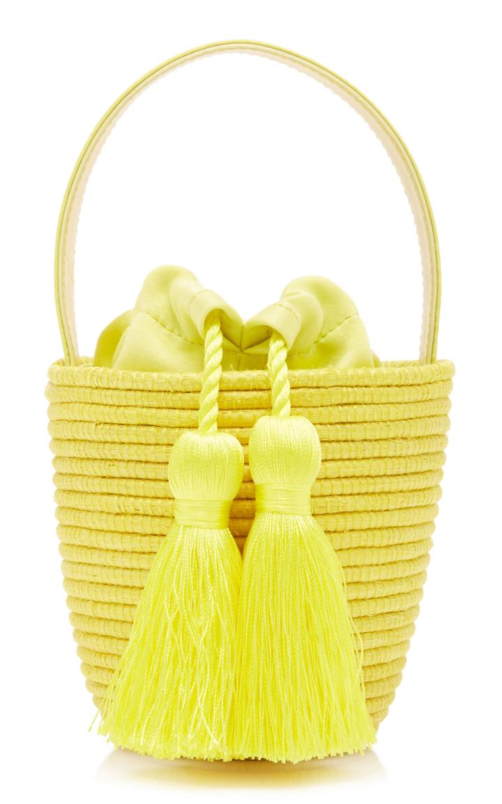 Cesta Collective Exclusive Party Pail Leather-trimmed Sisal Bucket Bag