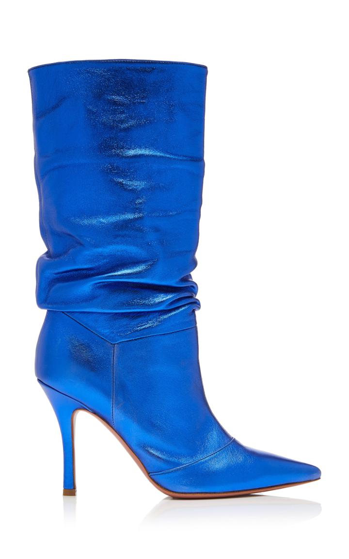 Amina Muaddi Ida Metallic Leather Knee Boots
