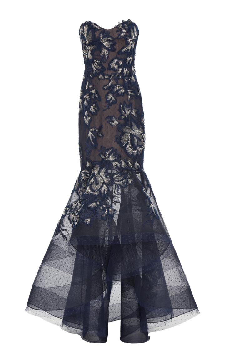 Marchesa Strapless Fit And Flare Gown With Horsehair High-low Skirt