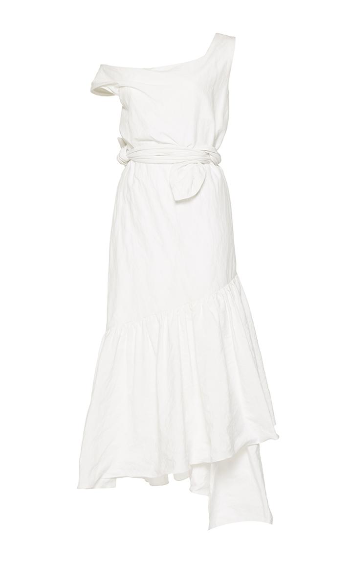 Isa Arfen Asymmetric Metal Cotton Ruffle Dress