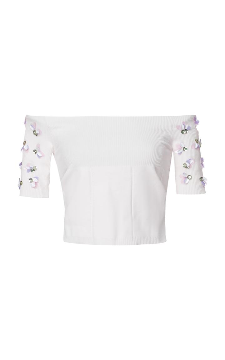 Delpozo Off-the-shoulder Embellished Rib-knit Top Size: S