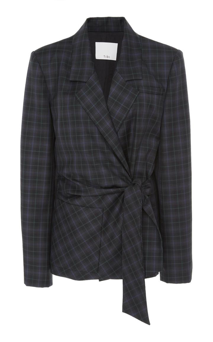 Tibi Marvel Plaid Wrap Jacket