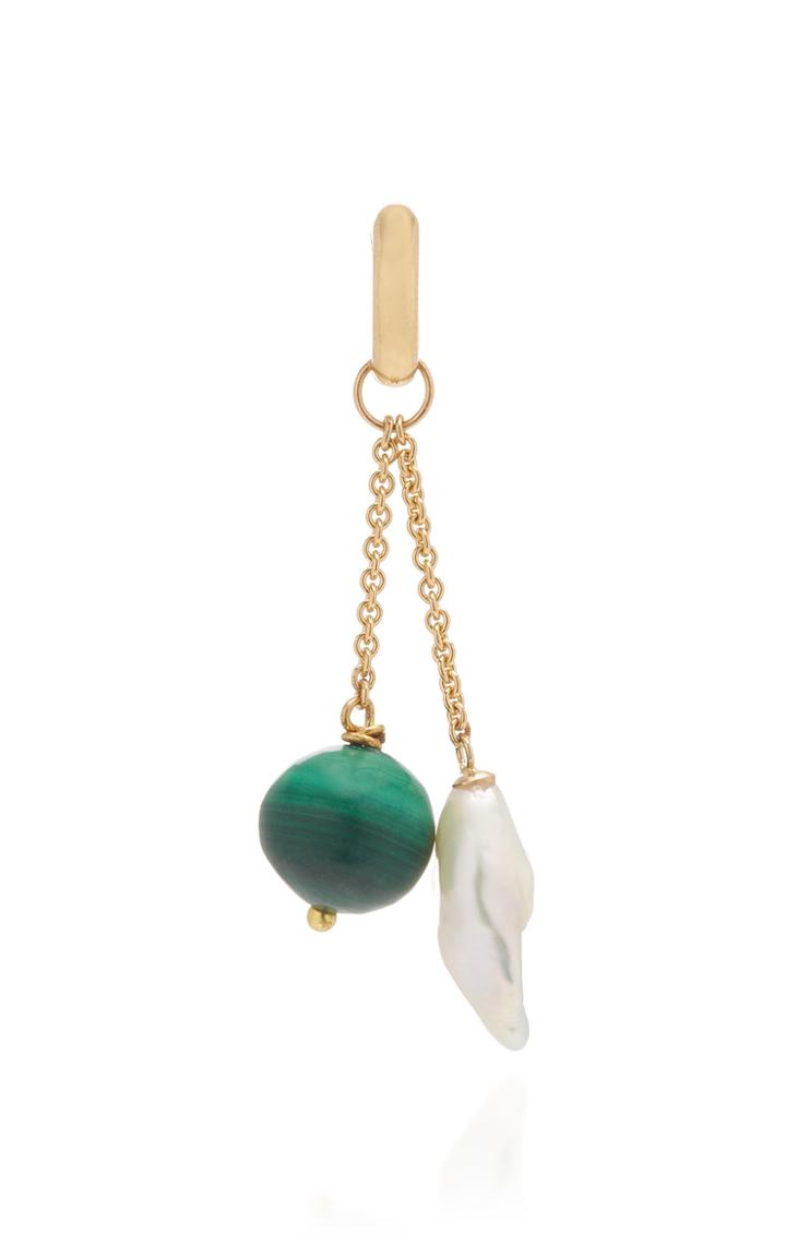 Haute Victoire 18k Gold Pearl And Malachite Earring
