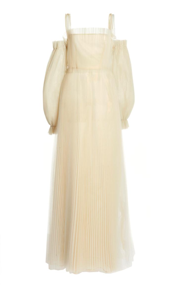Moda Operandi Luisa Beccaria Pleated Tulle Cold-shoulder Dress
