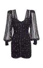 Retrofte Calla Sheer-sleeve Polka-dot Silk Mini Dress