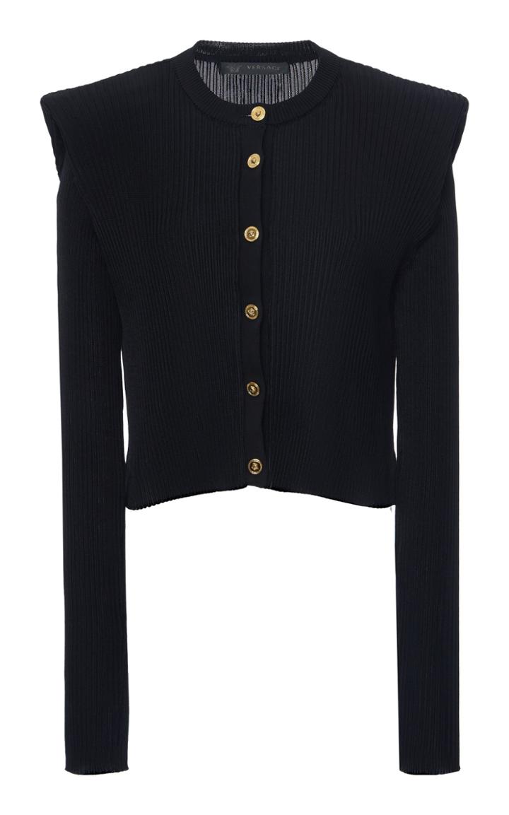 Moda Operandi Versace Ribbed Long Sleeved Cardigan Size: 36