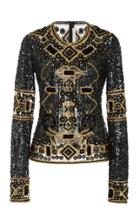 Naeem Khan Sequined Long Sleeve Crew Neck Top