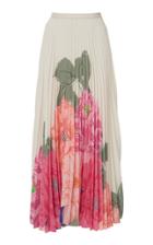 Valentino Pleated Silk Floral Midi Skirt
