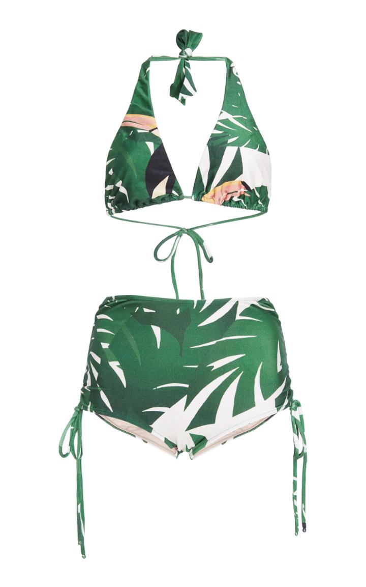 Adriana Degreas Geometric Foliage Hot Pants Bikini With Ties