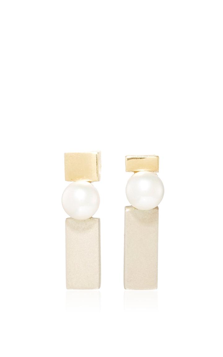 Paola Van Der Hulst Asymmetrical Gold And Pearl Stud Earrings