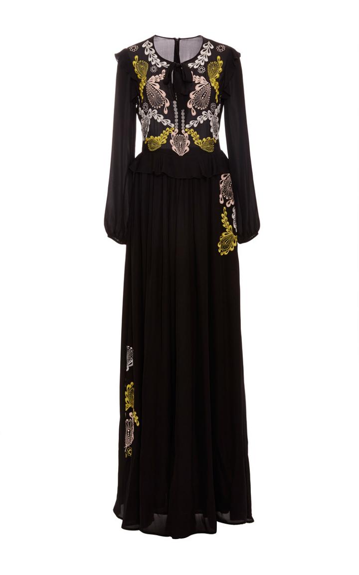 Cynthia Rowley Embroidered Georgette Maxi Dress