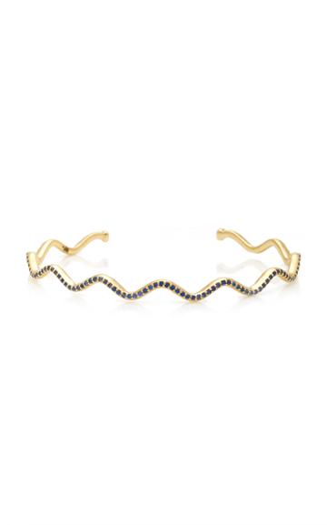 Sabine Getty Yellow Gold Solid Wave Cuff With Blue Sapphire