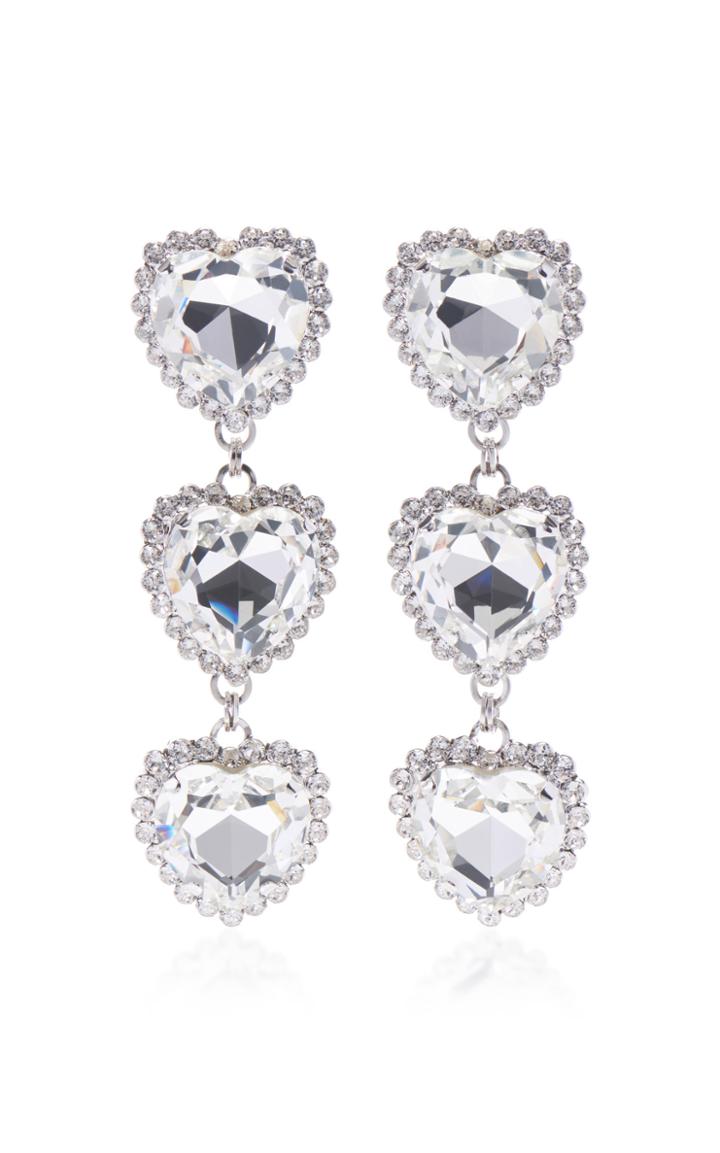 Alessandra Rich Long Crystal Heart Earrings