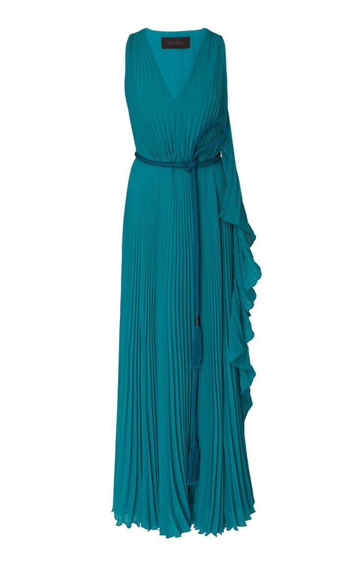 Max Mara Pleated Organza Maxi Dress
