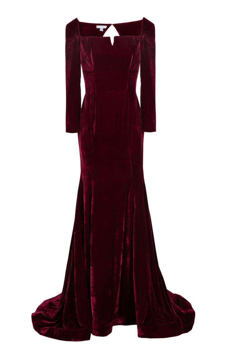 Bazza Alzouman Long Sleeve Velvet Gown With Built In Bustier