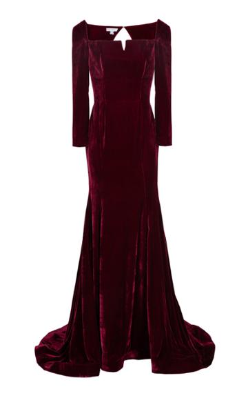 Bazza Alzouman Long Sleeve Velvet Gown With Built In Bustier
