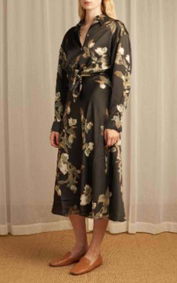 Moda Operandi Vince Belted Lisianthus-printed Satin Shirt Dress