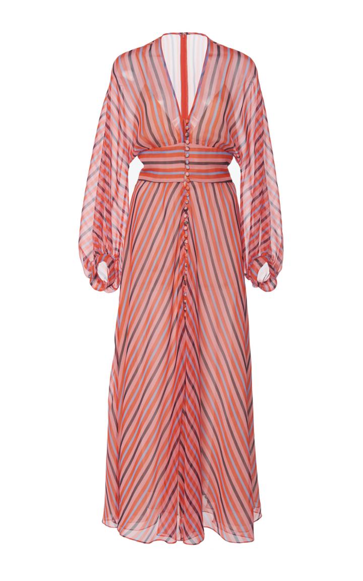 Lela Rose Striped Chiffon Maxi Dress