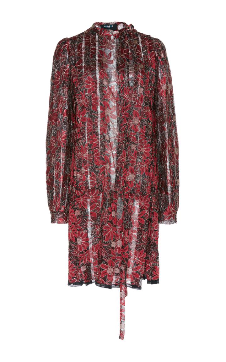 Paule Ka Lurex Floral Lace Pleated Shirt Dress