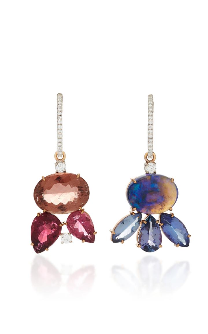 Irene Neuwirth One-of-a-kind 18k Gold Pink Tourmaline And Tanzanite Mismatch Charm Earrings