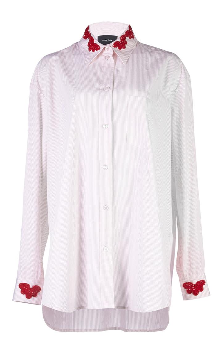 Simone Rocha Striped Shirt With Beaded Collar And Cuffs