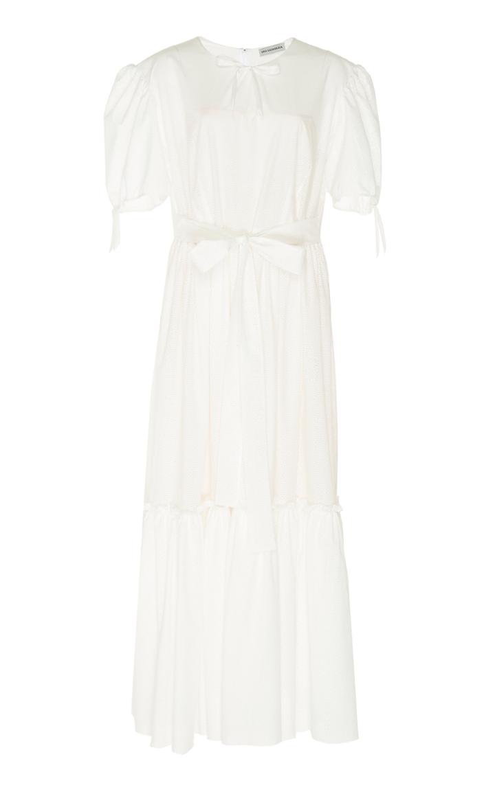 Vika Gazinskaya Puff Sleeve Perforated Cotton Dress