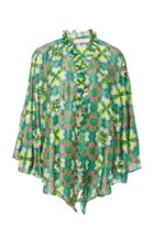 Verandah Embroidered Ruffled Silk Cape