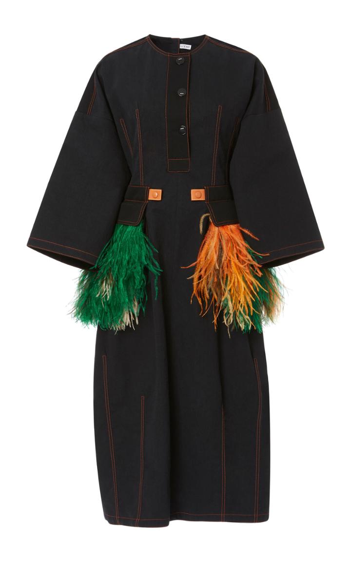 Loewe Feather Trim Cotton Coat Dress