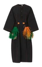 Loewe Feather Trim Cotton Coat Dress