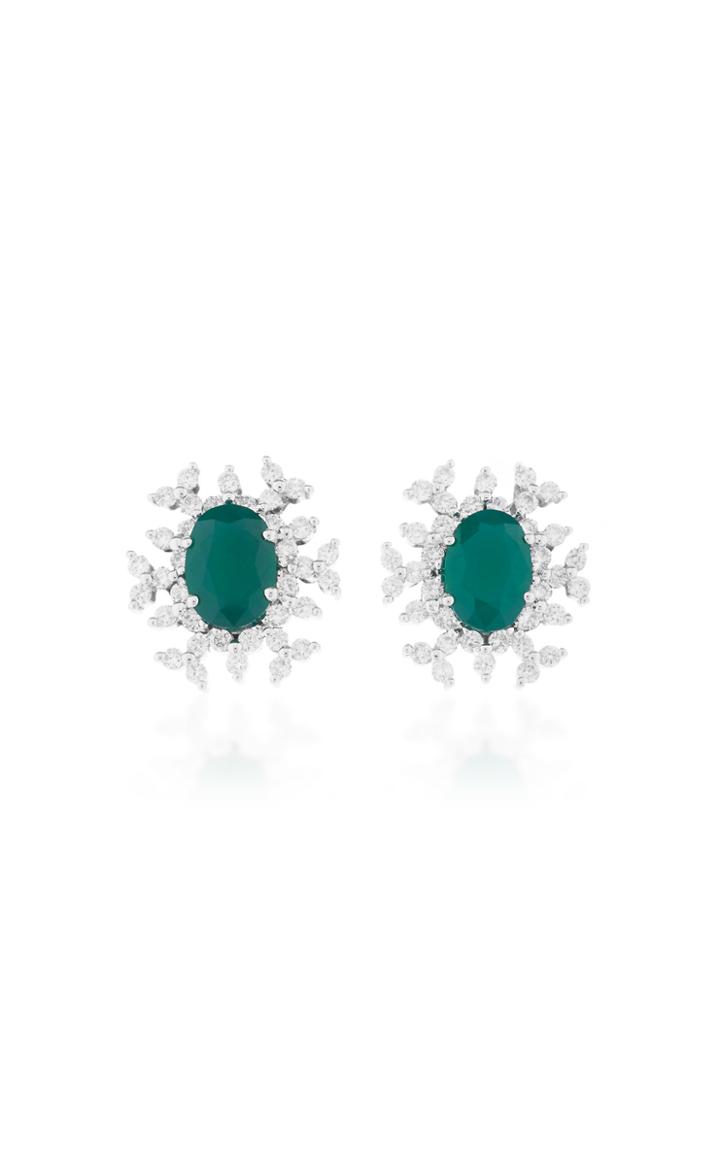 Hueb 18k White Gold Diamond And Emerald Studs