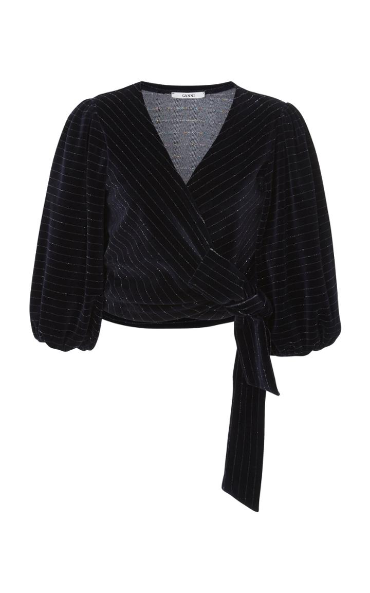 Ganni Metallic Velvet Wrap Top